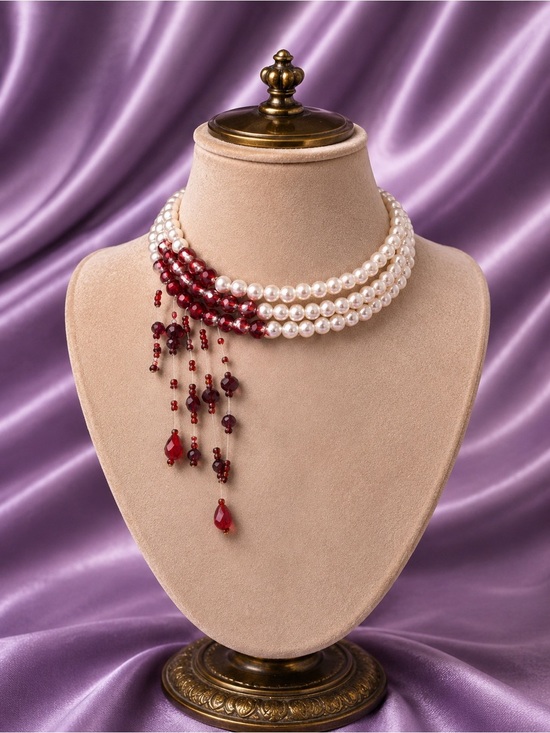 Anthropologie Jewelry - o Pearl Multi-Strand Necklace with Red Bead Droplets